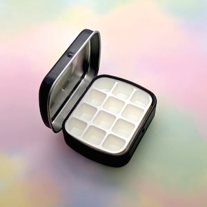 Mini Watercolour Paint Palette Tin 12 Wells Hinged Lid Plain Black