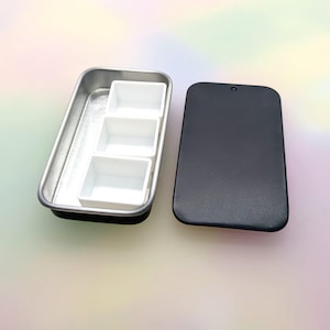 Tiny Watercolour Paint Palette In A Tin 3 Half Pans Sliding Lid Black