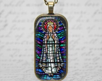 Our Lady of Knock, Ireland Stained Glass Art Pendant - Catholic Jewelry, Catholic Necklace, Blessed Virgin Mary