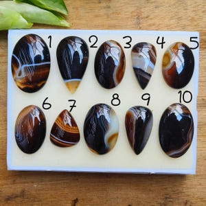 Banded Agate Cabochon: Black Agate Gemstone, Handmade Polished Crystal