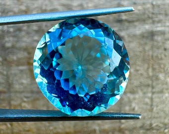 Gema de Topázio Azul Celeste | Pedra de 15 quilates com lapidação redonda facetada