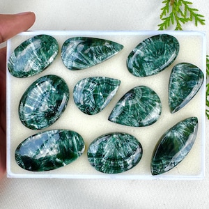 High Quality Seraphinite Cabochon Lot – Green Seraphinite Mix Shape & Size Gemstone Lot, Polished Seraphinite For Jewelry.
