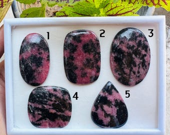 Natural Rhodonite Cabochon, Healing Crystal Stone, Jewelry Making Supplies