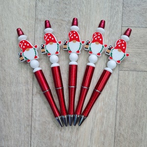 Gnome /Gonk beaded pen/ Christmas stocking filler/ Gonk pen personalised with initial or engraved with a name / unusual pen gift Xmas