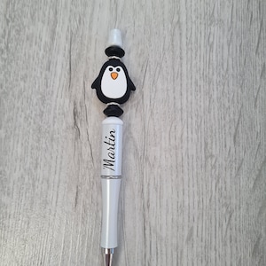 Personalised penguin pen/beaded black ink pen with penguin charm/penguin themed personalized gift/penguin lover