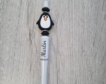 Personalised penguin pen/beaded black ink pen with penguin charm/penguin themed personalized gift/penguin lover