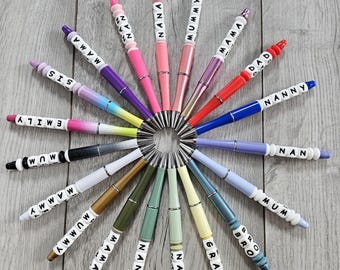 Personalised beaded pen/ unique pen gift/ personalized black ink pen/ stocking filler/ name pen
