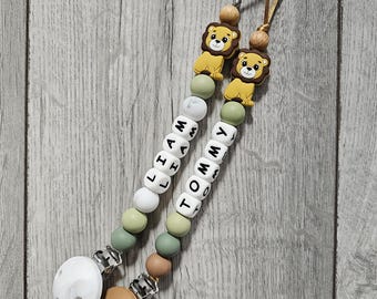 Baby boy lion dummy clip - Personalised dummy clip - BPA free silicone pacifier clip- soother holder with name - safari themed dummy clip