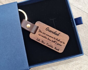 Custom personalised Grandad keyring keychain engraved with your own message walnut wood