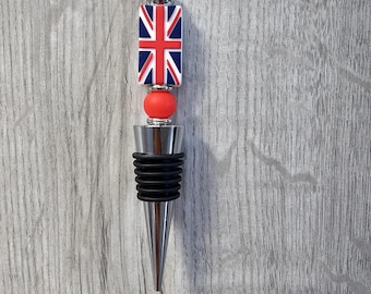 The Union Jack bottle stopper - wine bottle stopper - beaded bottle stopper with Union flag - patriotic gift