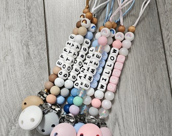 Personalised baby dummy clip holder baby girl/ baby boy soother holder with name/ pacifier clip with rainbow/ baby gift