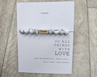 Engraved beaded bracelet for Mum, Grandma, Sister, Godmother, Daughter, Auntie, Niece/ Bride Squad accessories