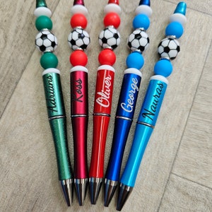 Beaded personalised pen/ football themed/custom gift for football fans/ customised pen/ beaded pens/ black ink