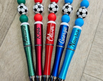 Beaded personalised pen/ football themed/custom gift for football fans/ customised pen/ beaded pens/ black ink