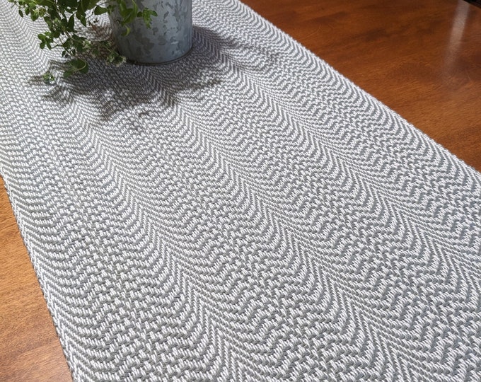 Elegant Gray Waves - HANDWOVEN TABLE RUNNER