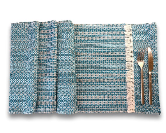 Handwoven PLACEMATS AQUA Sets of 4 6 or 8 Placemats