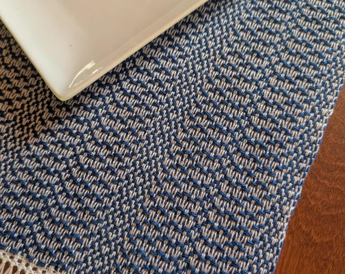 Handwoven Placemats – Set of 4 or 6 | Blue & Natural | 13.25 x 18.5 in (excl. fringe)
