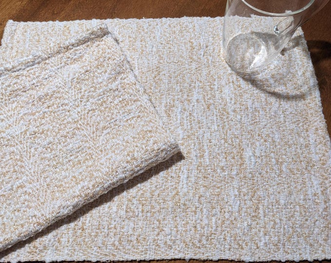 Handwoven Placemats – Set of 6 | Golden Beige & Cream Textured Table Mats