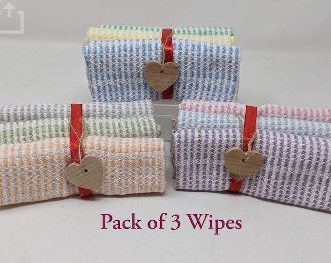 3 PCS Handwoven Cotton Baby Washcloths,  Eco-Friendly, Reusable Wipes, Baby Shower Gift