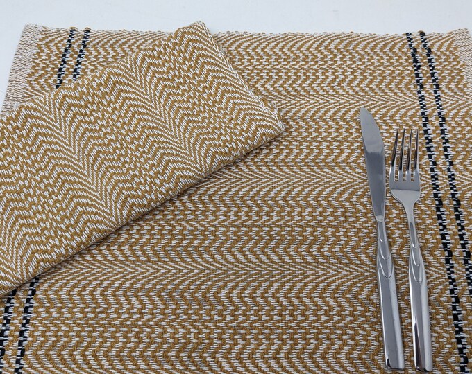 6 PCS, Handwoven Placemats in Harvest Gold Chevron Pattern