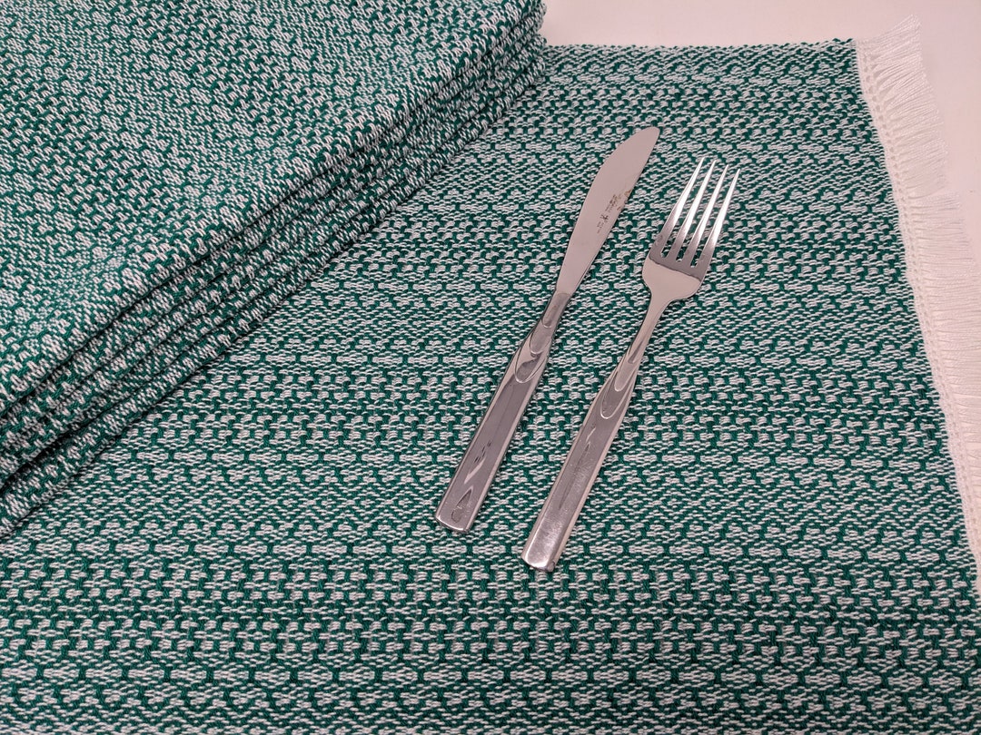Set of 4 Placemats HANDWOVEN Forest Green Gift for Family Etsy