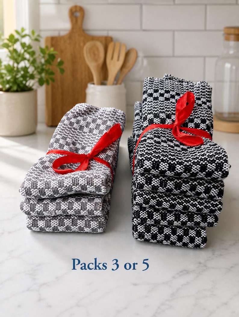 Handwoven Cotton Dishcloths – Set of 3 or 5, Choose from 60 vibrant Colours image 2