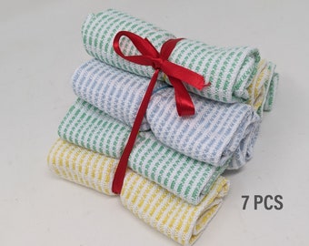 7 PCS Handwoven Cotton Baby Washcloths,  "GENDER NEUTRAL Colors-- Eco-Friendly, Reusable