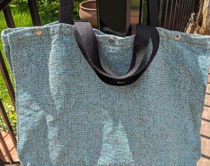 The Ocean Mist Tote – Handwoven Turquoise Market Bag, Unisex, 15"x20"x6"