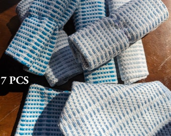 7 PCS Handwoven Cotton Baby Washcloths,  "It's a Boy" Colors-- Eco-Friendly, Reusable