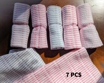 7 PCS Handwoven Cotton Baby Washcloths,  "It's a Girl" Colors-- Eco-Friendly, Reusable