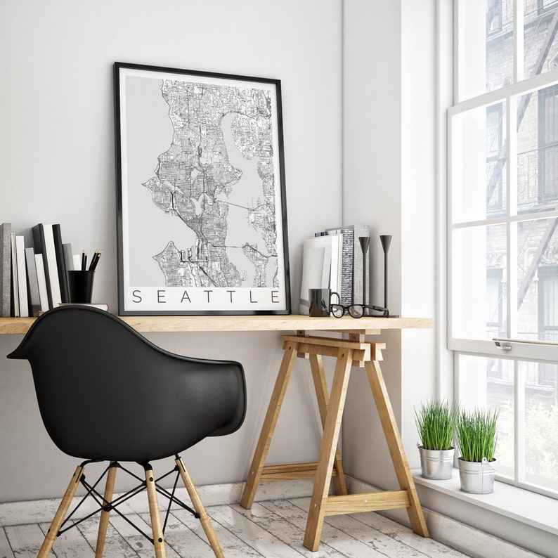 Map Of Seattle Washington Seattle Decor Map Art Seattle Poster Office Decor Scandinavian Art Travel Map Seattle Travel Poster