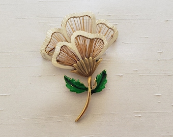 Gold String Petals 50s 60s Cool Vintage Enamel Flower Pin