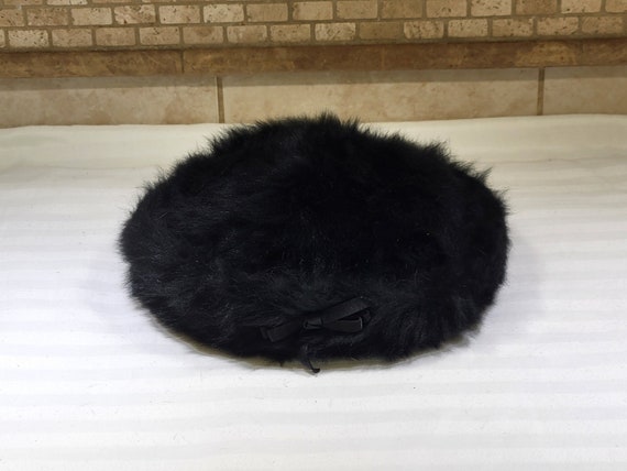 Vintage Hat Faux Fur Black Beret Filbert Orcel 19… - image 7