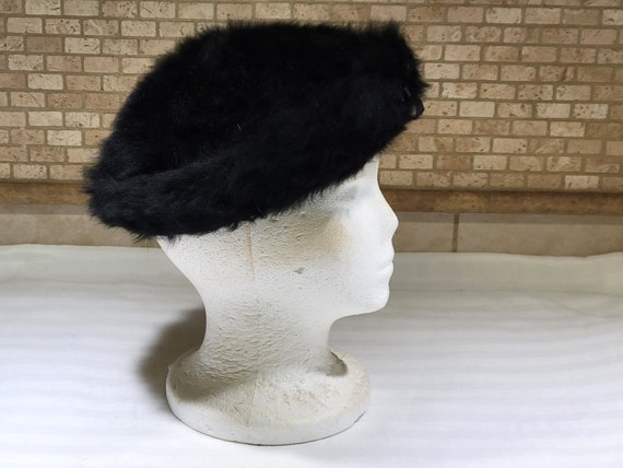 Vintage Hat Faux Fur Black Beret Filbert Orcel 19… - image 2