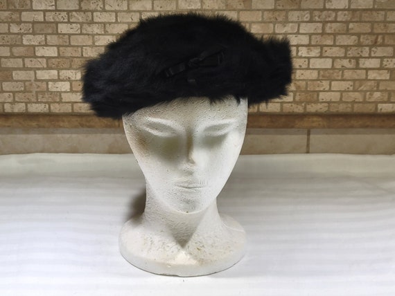 Vintage Hat Faux Fur Black Beret Filbert Orcel 19… - image 1