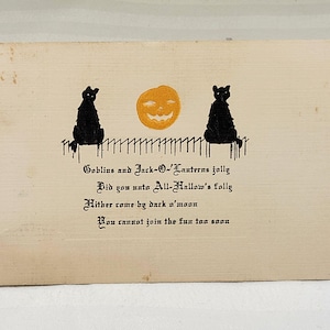 Carte postale antique Halloween 2 chats noirs et citrouille Rose Co. Années 1900