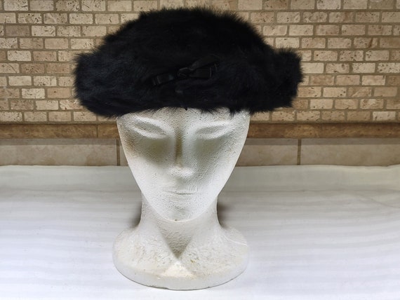 Vintage Hat Faux Fur Black Beret Filbert Orcel 19… - image 5