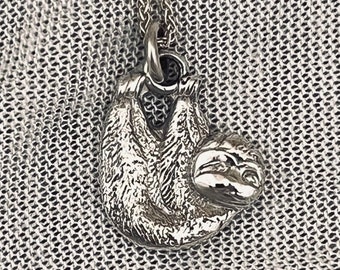 Silver Sloth Pendant - Pure Silver Cast - Hanging Sloth - Unique Gift -Handmade by Adrift Crafts