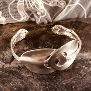 Silver Spoons Bangle - Entwined - Sterling Silver Tea Spoons - Initial t - Sheffield 1911 - Romantic Gift - Handmade by Adrift Crafts