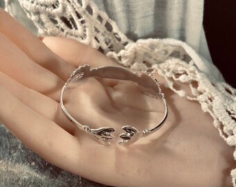 Sterling Christening Cuff / Bangle - Baby Shower - Crafted from Small Dainty Hallmarked Sugar Tongs - Adjustable - Handmade by Adrift Crafts