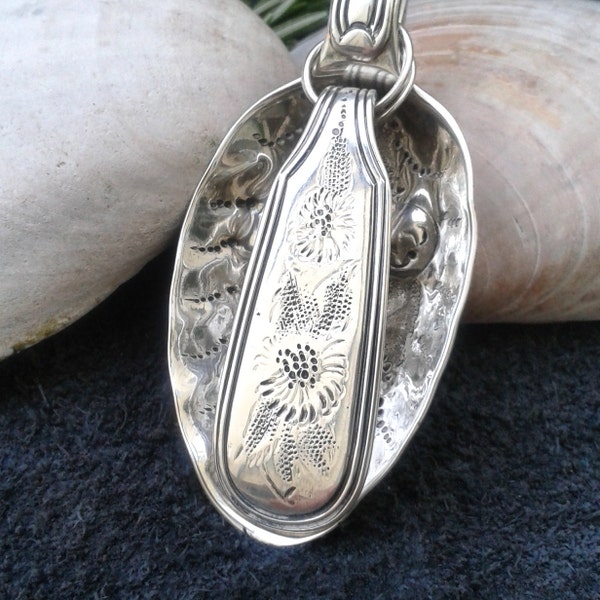 Solid Silver Pendant created from a Hallmarked Silver Ornate Spoon - Hand Made by Adrift Crafts