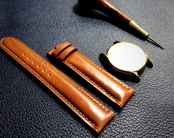 Handmade Shell cordovan watch strap leather, Shell cordovan Watch Band leather,padded Style , customs strap, 16, 17, 18, 19, 20, 21