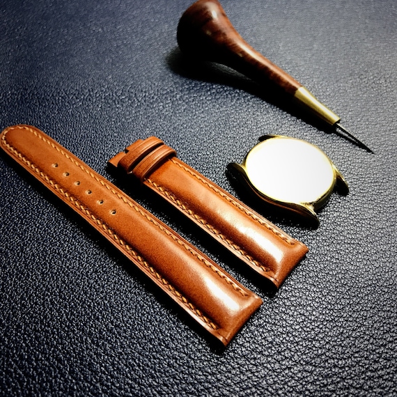 Handmade Brown Shell Cordovan Watch Strap, Padded Leather Band, Custom Fit