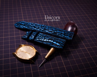 Handmade Royal Blue Shark Leather Watch Strap, Padded Style