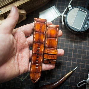 Alligator Watch strap, patian alligator Genuine Leather watch band, custom handmade strap, Handmade Vintage Leather Strap, bespoke,
