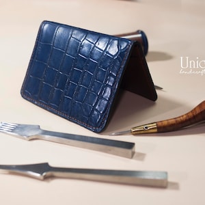 Cartera plegable de piel de cocodrilo, cartera de piel, cartera plegable, cartera delgada, cartera sencilla,