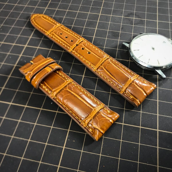 Alligator Watch strap, Genuine Leather watch band, custom handmade strap, Handmade Vintage Leather Strap, Leather Watch Band