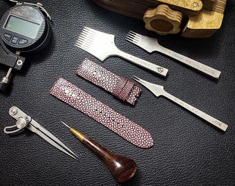 Correa de reloj de doble perla de raya, cuero exótico, cuero hecho a mano, correa de reloj,