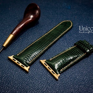 Handmade Lizard Leather Apple Watch Band, Green Custom Colors