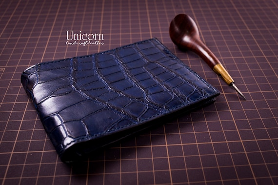 Cartera de piel de cocodrilo auténtica, cartera de piel de hombre